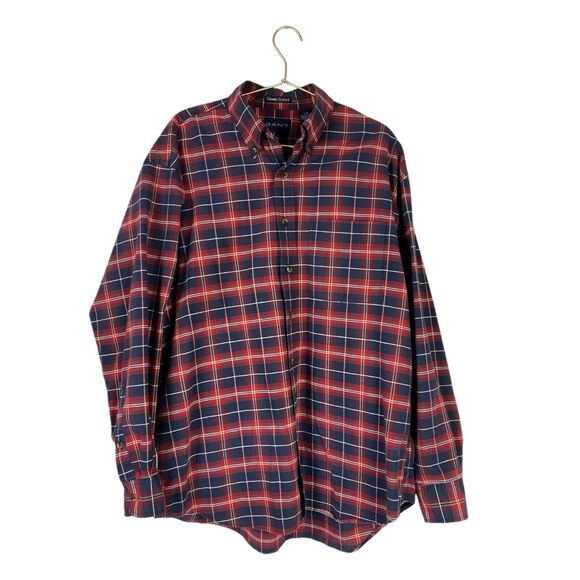 Gant Men's Button Down Shirt‎ Large Red Blue Plaid Oxford Long Sleeve 183 - Picture 1 of 12